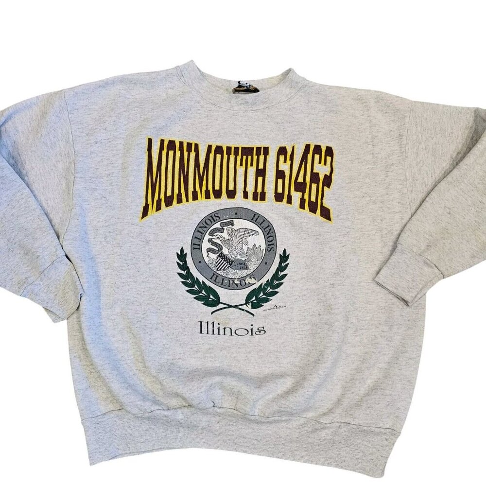 Vintage 90s Monmouth Illinois Sweatshirt Crewneck‎ Gray XL USA Paint Marks
